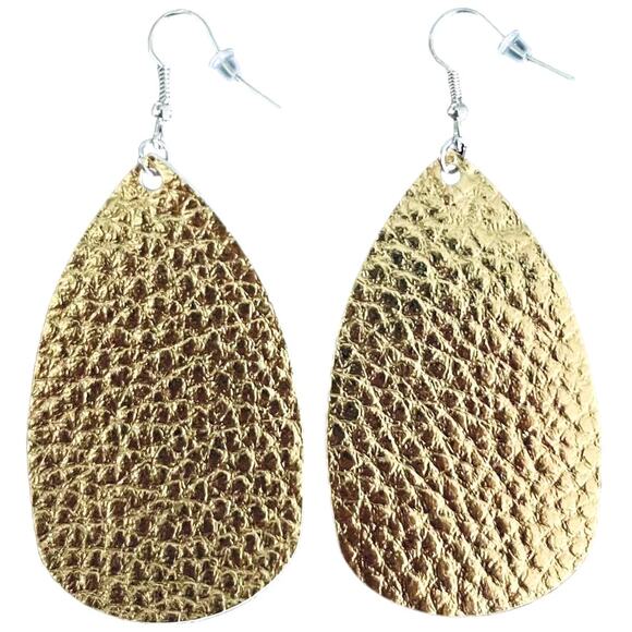Gold Textured Leather Teardrop Earrings - Picture 1 of 3